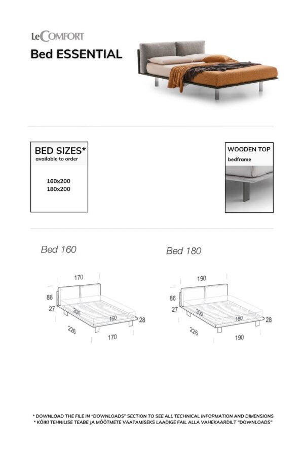 Voodi ESSENTIAL tehniline info