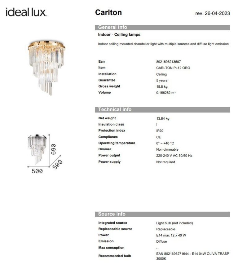 Ideal Lux - Ceiling Lamp Carlton Pl12 Gold - Image 4