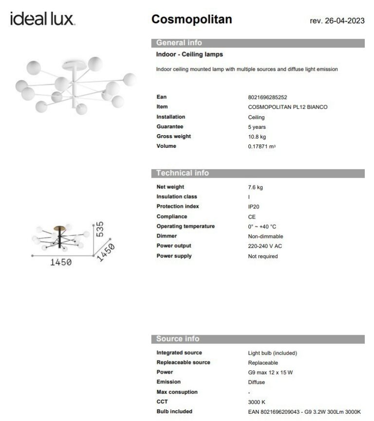 Ideal Lux - Ceiling Lamp Cosmopolitan Pl12 White - Image 4