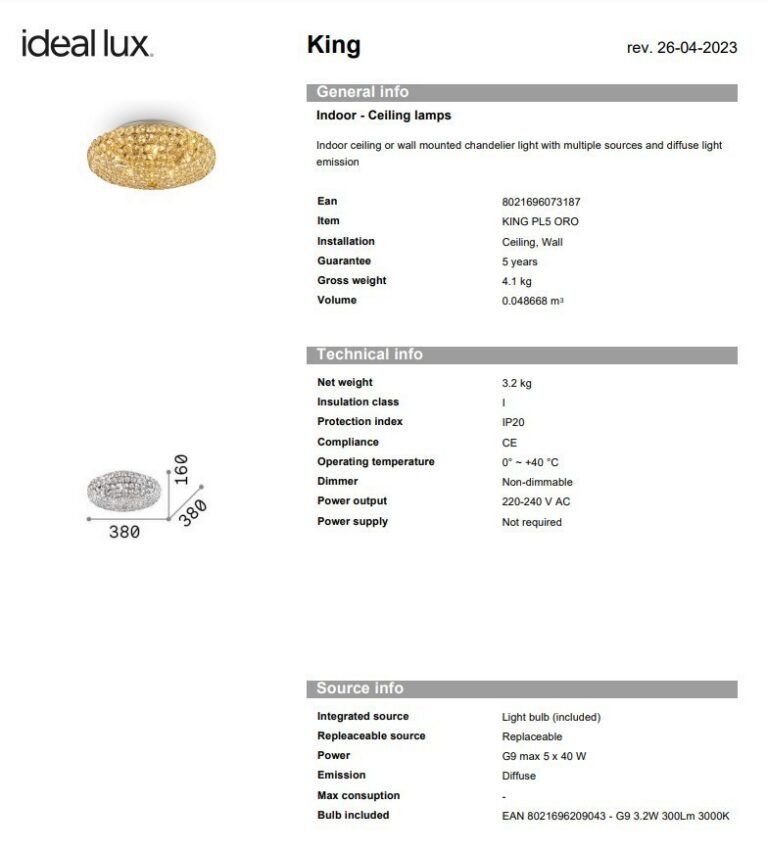 Ideal Lux - Ceiling Lamp King Pl5 Gold - Image 4
