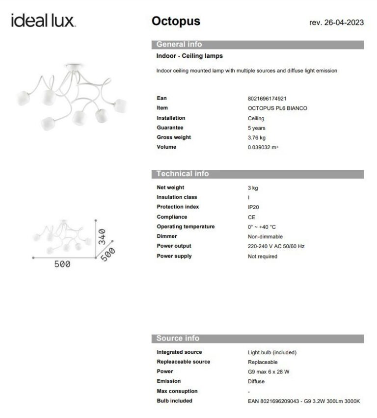 Ideal Lux - Ceiling Lamp Octopus Pl6 - Image 4