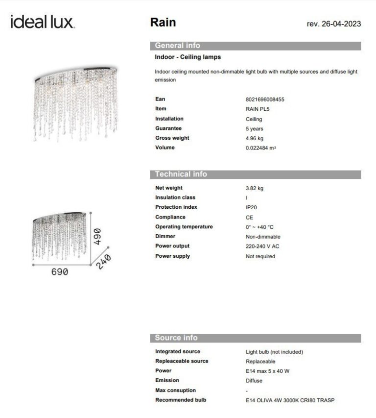 Ideal Lux - Ceiling Lamp Rain Pl5 - Image 6