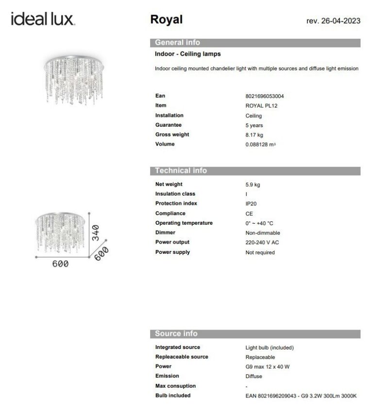 Ideal Lux - Люстра Royal Pl12 — изображение 3