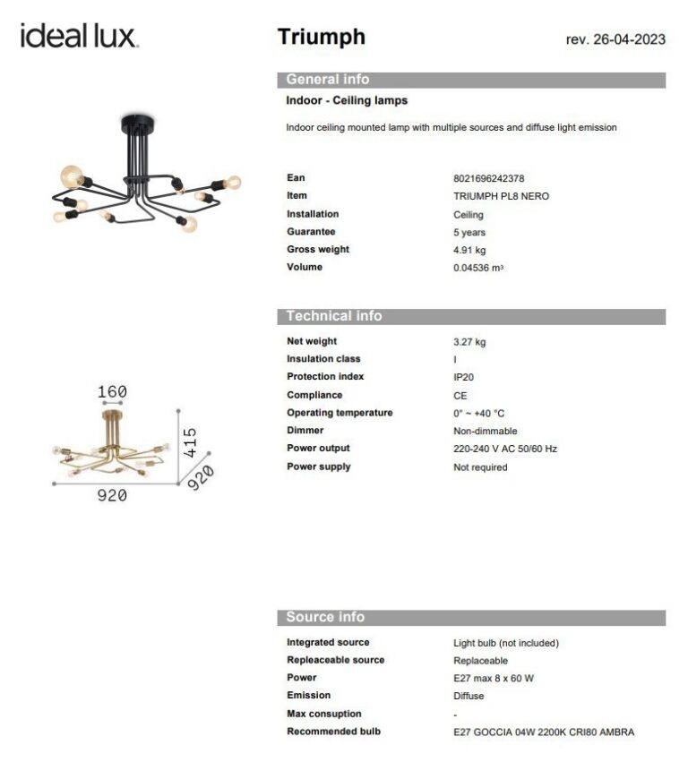 Ideal Lux - Ceiling Lamp Triumph Pl8 - Image 4