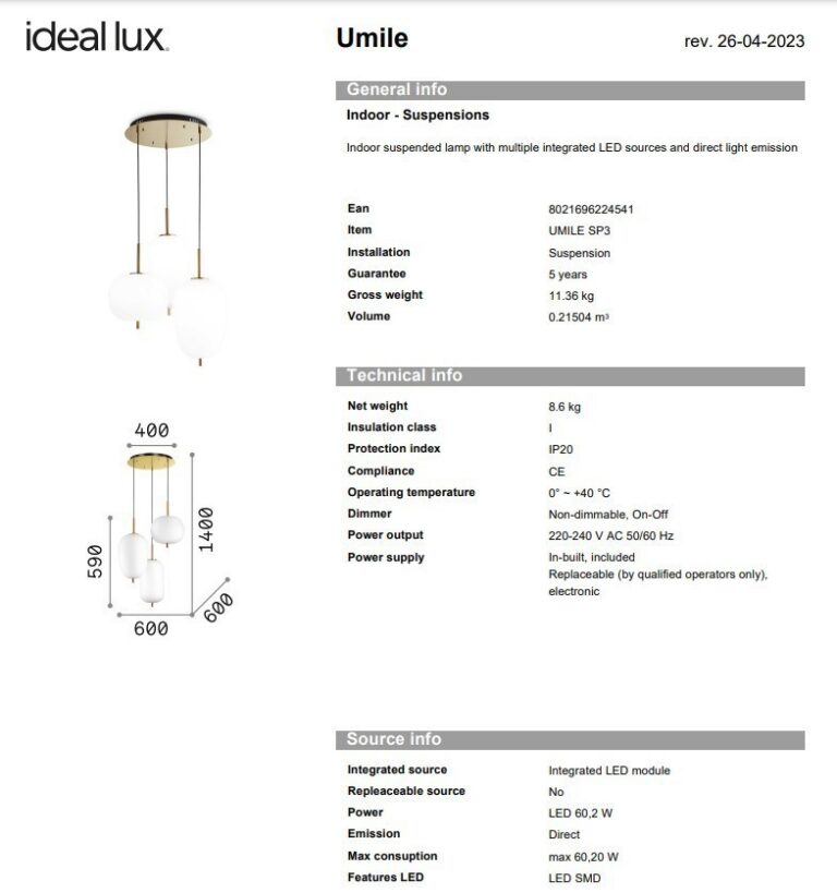 Ideal Lux - Pendant Lamp Umile Sp3 - Image 4